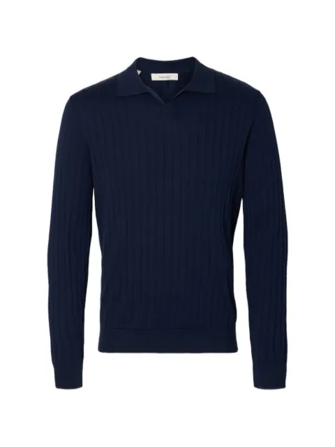 SELECTED ribbed polo-collar sweater Blue 16100063