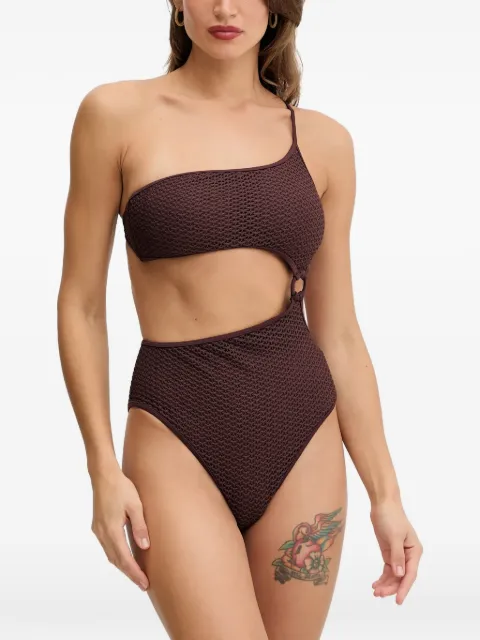 Karl Lagerfeld crochet-knit cut-out swimsuit Brown B1W460362FI