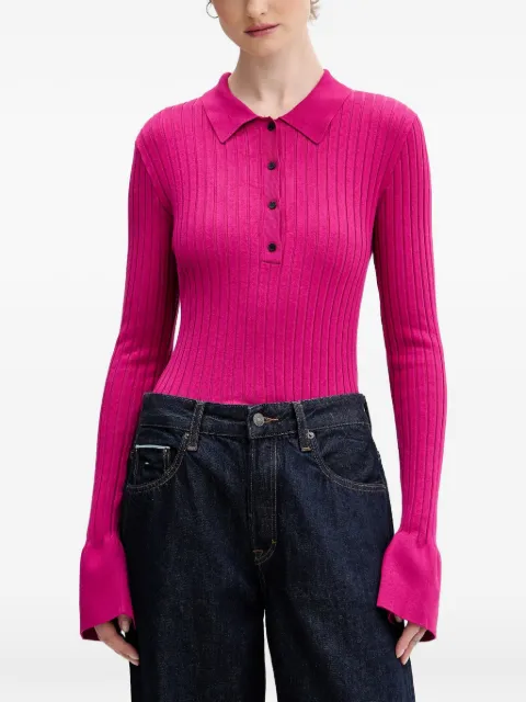 Karl Lagerfeld Jeans ribbed buttoned polo top Pink B1W18026521