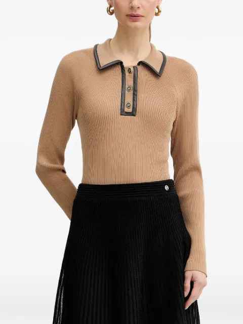 Karl Lagerfeld buttoned leather-trim top Brown B1W180091LG