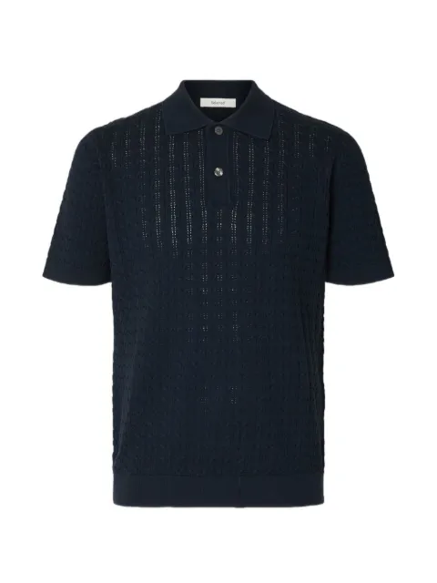 SELECTED cable-knit polo shirt Blue 16100065