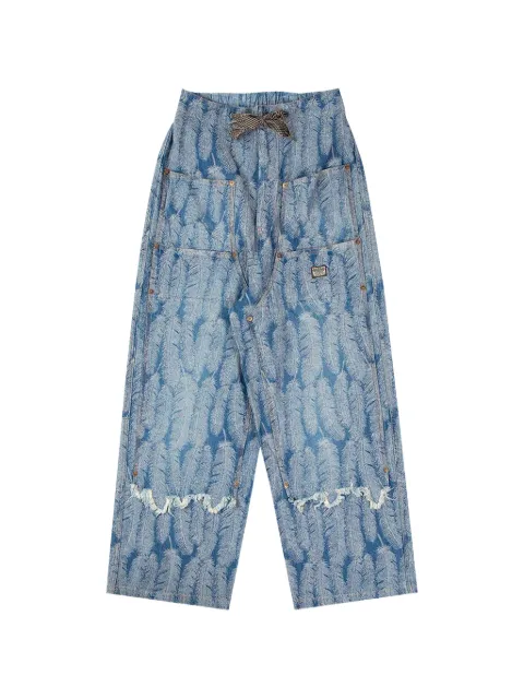 KAPITAL Magpie feather-graphic baggy jeans Blue K2403LP014