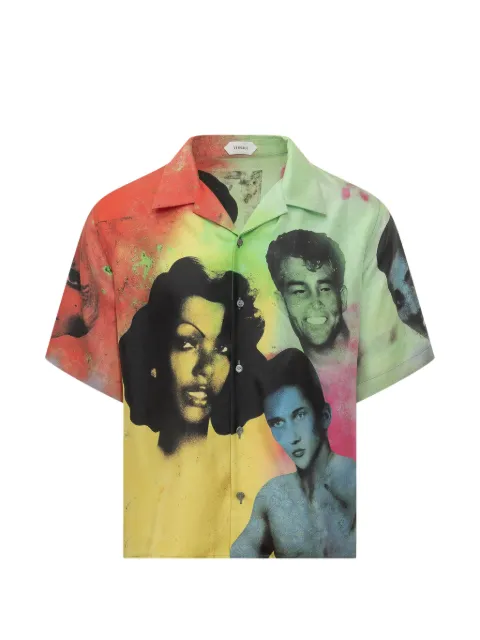 Versace short-sleeved printed silk shirt Yellow 10246421A17913