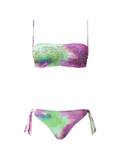 TWINSET tie-dye crystal-embellished bikini set Green 241LBMC11