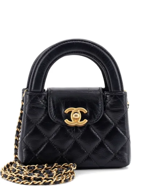 CHANEL Pre-Owned Kelly Top Handle Shopping Bag Quilted Shiny Aged Calfskin Nano crossbody bag Black M1OCWFDOFYT4OWCJ