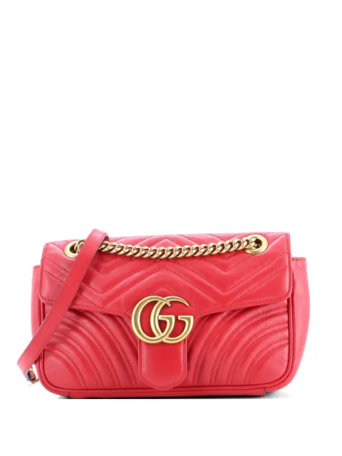 Gucci Pre-Owned GG Marmont Flap Bag Matelasse Leather Medium shoulder bag Red OBNGIEAGFRFMW6Z2