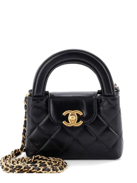 CHANEL Pre-Owned Kelly Top Handle Shopping Bag Quilted Shiny Aged Calfskin Nano crossbody bag Black IBQPMKD7Z3M0SWTZ