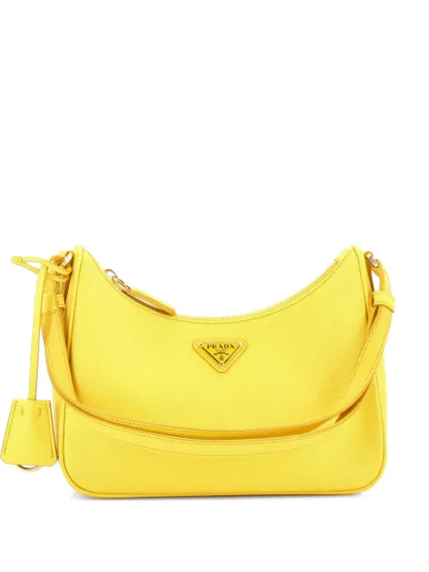 Prada Pre-Owned Re-Edition Hobo Saffiano Leather Mini shoulder bag Yellow 1WK3Y83SICN1ZY9W