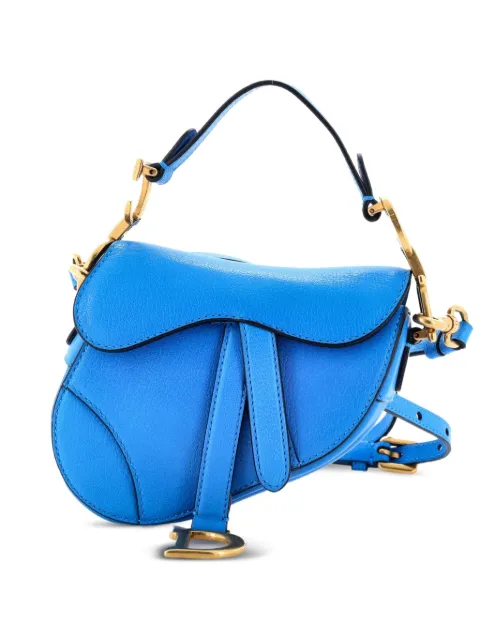 Christian Dior Pre-Owned Saddle Handbag with Strap Leather Micro shoulder bag Blue 3FER1126L5T8G87A