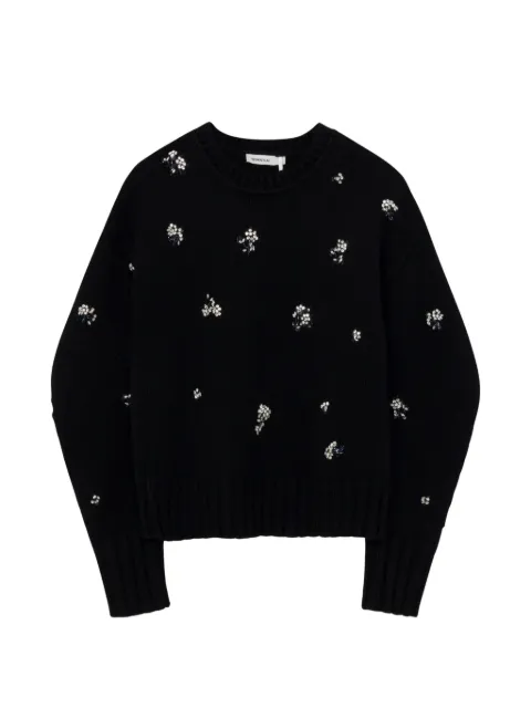 SIMKHAI Coraline floral-embellished crew-neck sweater Black 5252206KCRYSTAL