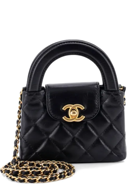 CHANEL Pre-Owned Kelly Top Handle Shopping Bag Quilted Shiny Aged Calfskin Nano crossbody bag Black 7N5IU6OK3WGEU45H