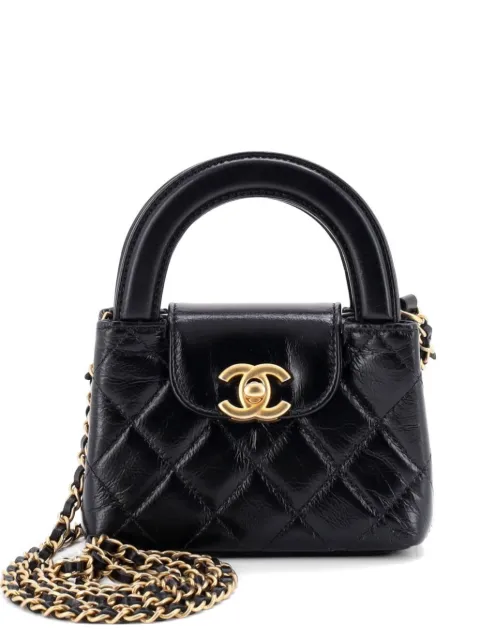 CHANEL Pre-Owned Kelly Top Handle Shopping Bag Quilted Shiny Aged Calfskin Nano crossbody bag Black 2P7FBKWDWLJFYJ7I