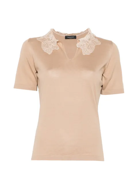 Fabiana Filippi lace-detail V-neck T-shirt Brown MAD276F465M221