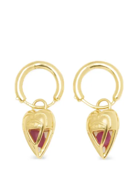 Capsule Eleven heart-pendant hoop earrings Gold THELOVERSHEARTHOOPGOLDRAWRUBYPAIR