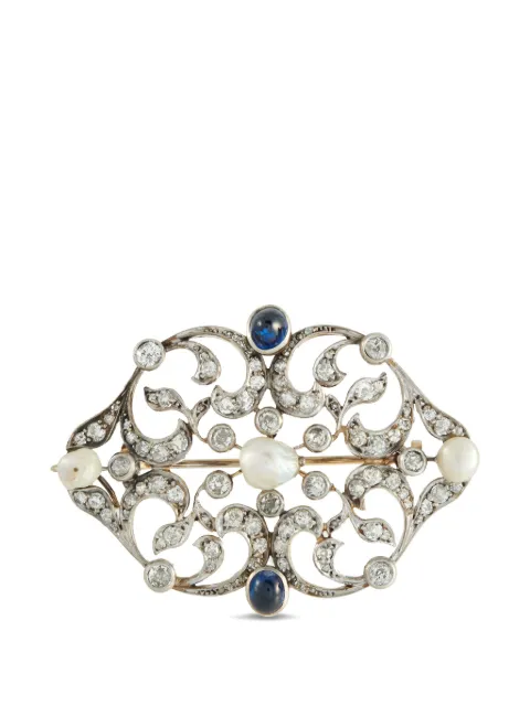 LB Exclusive diamond sapphire pearl brooch Silver MF30020426