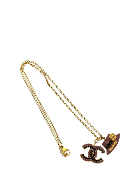 CHANEL Pre-Owned 2002 Gold Plated Rhinestone CC and Camellia Hat Pendant Necklace costume necklace Purple 5CPHS2SP6G82T4DK