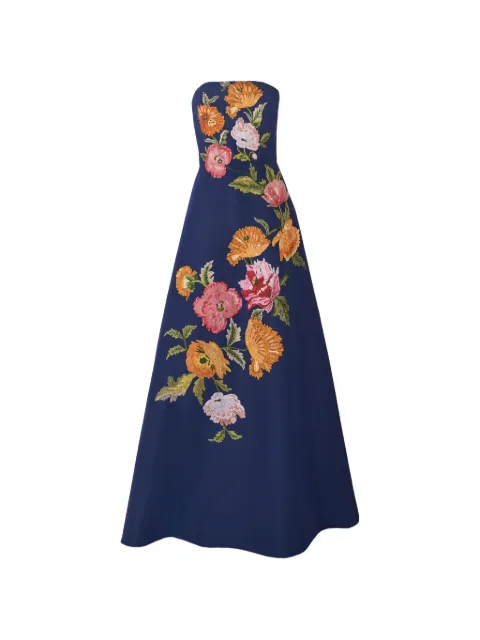 Carolina Herrera floral-embroidered strapless gown Blue R2611E710SFA