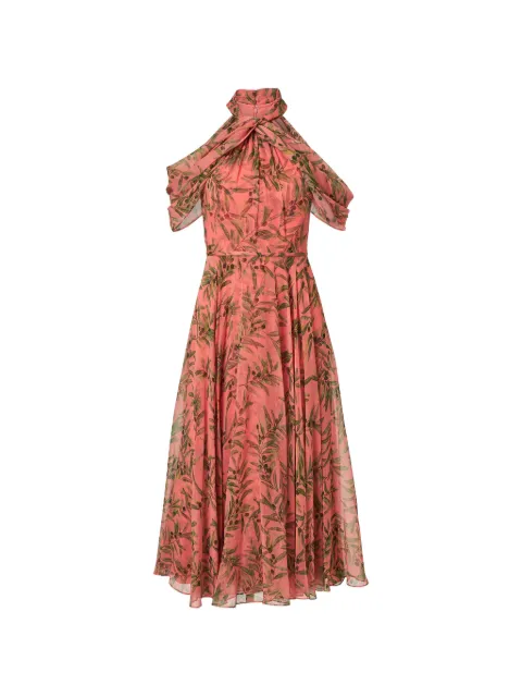 Carolina Herrera olive branch-print halterneck midi dress Pink R2611N537OBC