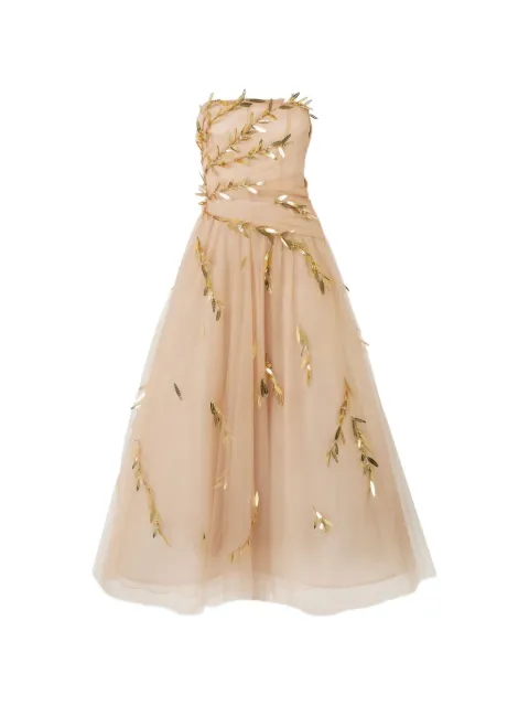 Carolina Herrera embroidered tulle strapless midi dress Neutrals R2611E539NTU