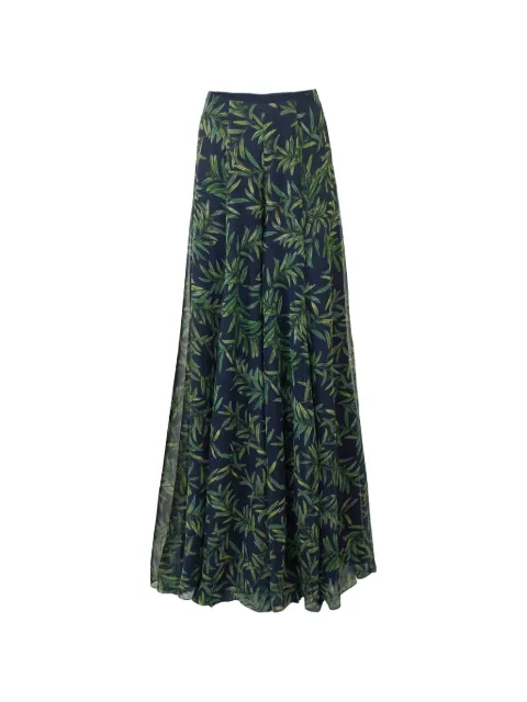Carolina Herrera olive branch-print extra-wide leg Iris pants Blue R2611N419OBC