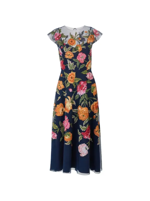 Carolina Herrera floral-embroidered tulle midi dress Blue R2611E543NTU