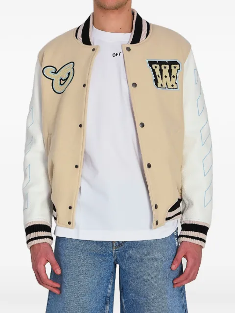 Off-White logo-patch bomber jacket Neutrals OMJA122S26LEA002