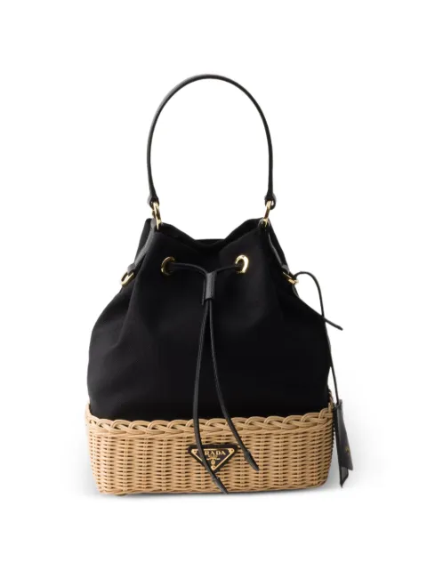 Prada wicker and canvas bucket bag Black 1BE039VOVMRE28