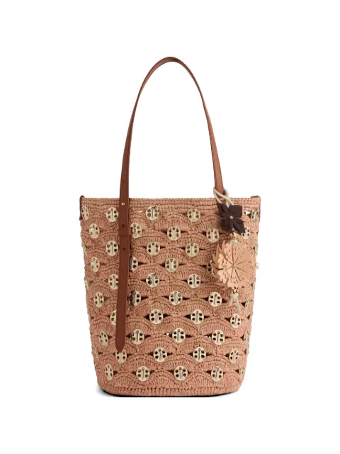 Rabanne crochet metal discs bucket bag Pink 26ESS0528NAT082