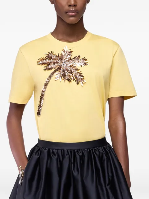 Rabanne palm-tree-embroidered T-shirt Yellow 26EJTE045CO0494