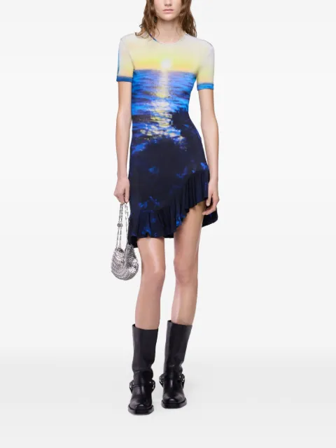 Rabanne sunset-print ruffled-trim mini dress Blue 26EJRO298VI0316