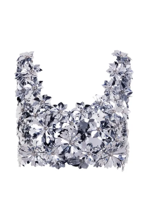 Rabanne flower-appliqué top Silver 26EITO243PS0129