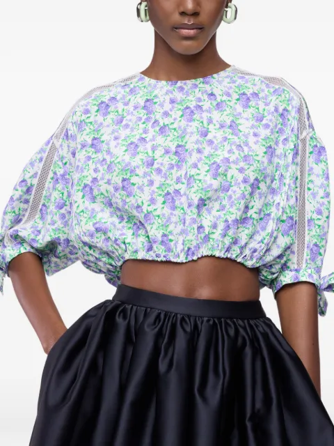 Rabanne floral puff-sleeved crop top Purple 26ECTO254SO0133