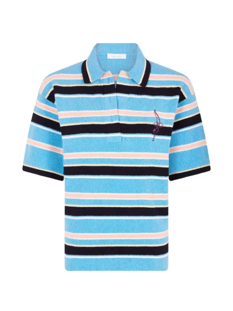 Rabanne striped embroidered polo top Blue 26EMPU080ML0345
