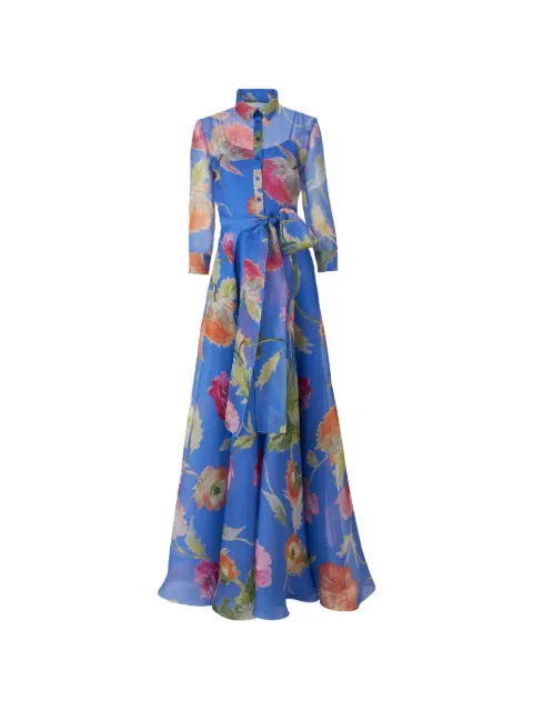 Carolina Herrera Poppy-print organza trench gown Blue R2611N721PRG