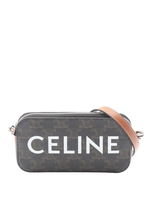 Celine Pre-Owned 2018-2026 Triomphe Coated Canvas Logo Horizontal Pouch crossbody bag Brown 1CN8YJQ47FTKS35J
