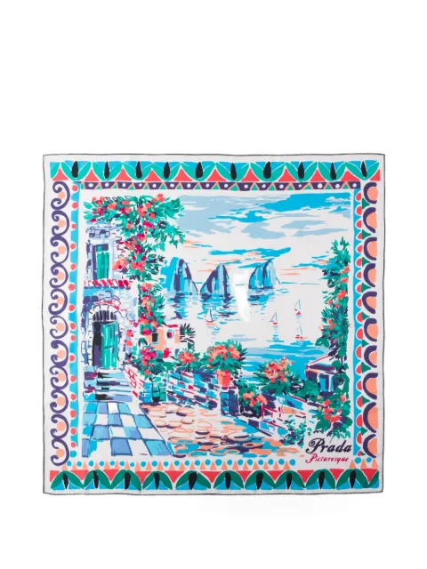 Prada printed silk twill scarf 90 X 90 cm White 1FF0012HGC