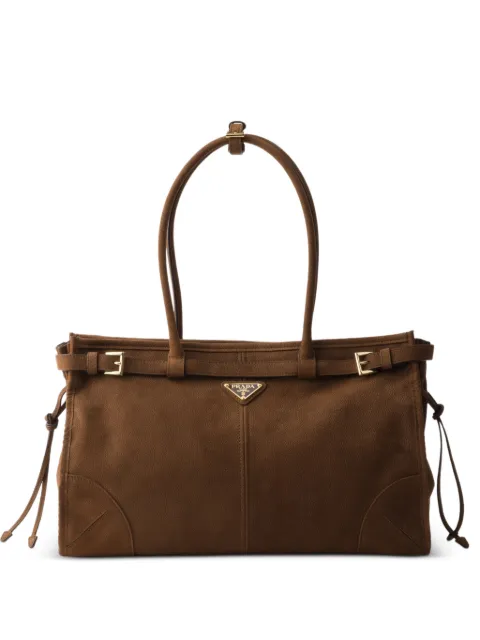 Prada Bonnie large nubuck leather handbag Brown 1BA433VMOM2GB8