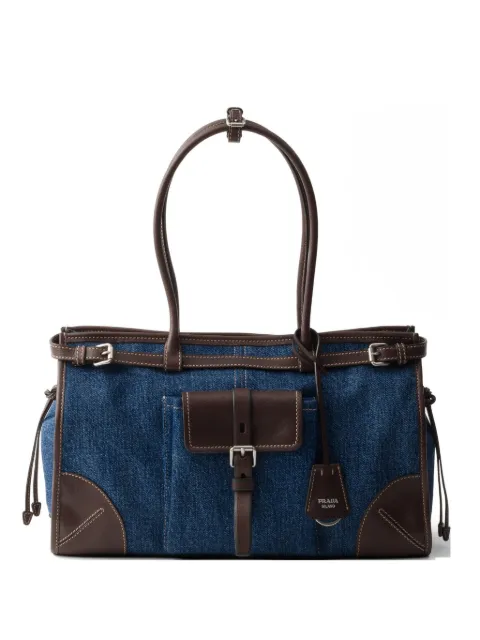 Prada Bonnie large denim and leather handbag Blue 1BA433VOTM2GCF