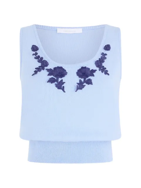 Rabanne floral-embroidery tank top Blue 26EMPU089ML0347