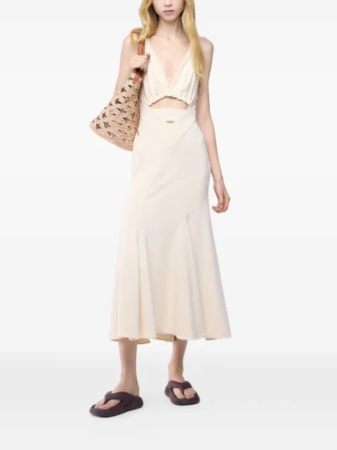Rabanne crossed straps midi cut-out dress Neutrals 26EJRO307VI0618