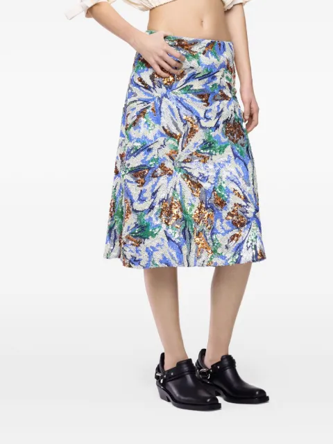 Rabanne floral-sequin midi skirt Blue 26ECJU153PO0421
