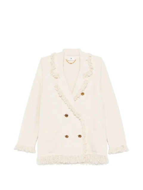 Elisabetta Franchi bouclé knit jacket with fringes Neutrals MK11R62E2