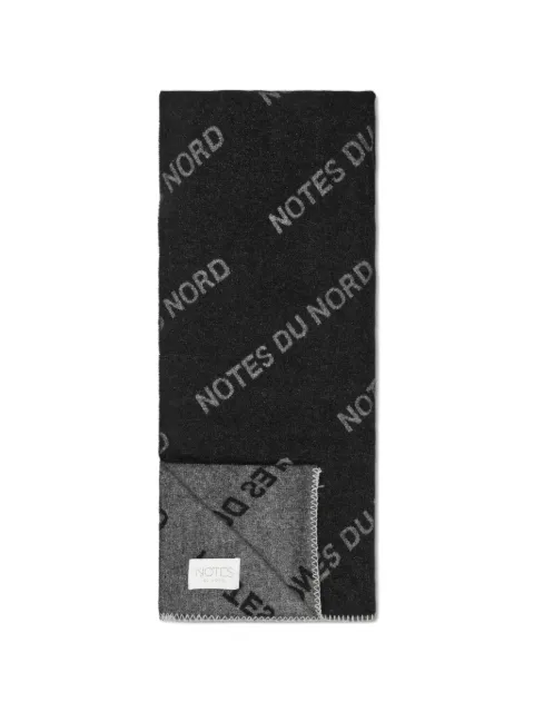 Notes du Nord logo-pattern fringed scarf Black 13446