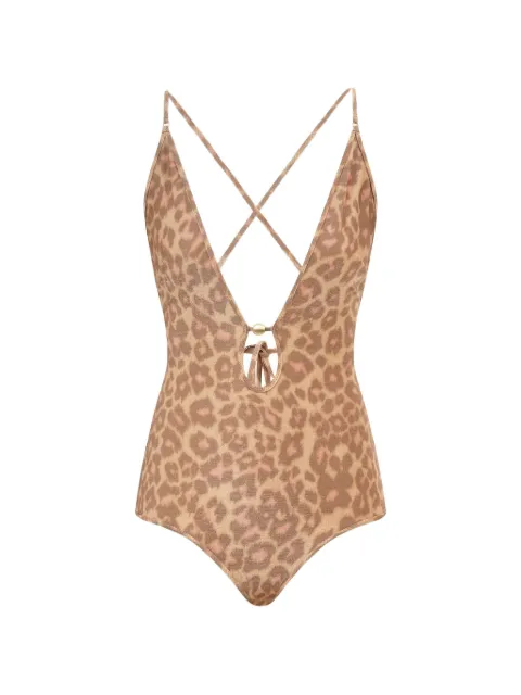 ZIMMERMANN Awaken metallic plunge swimsuit Neutrals 5489WRS261