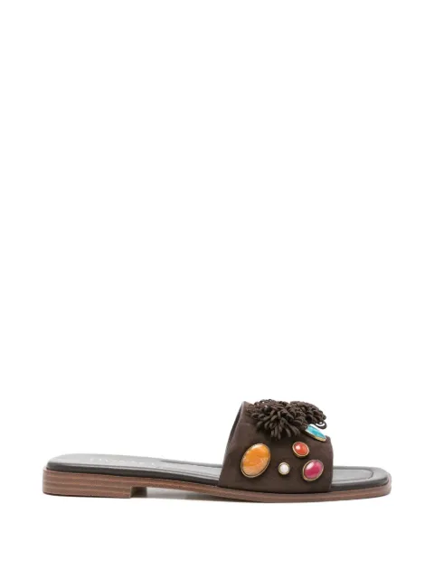 TWINSET suede slides with decorative stones Brown 261TGT062