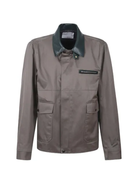 sacai leather-collar shirt jacket Grey 2603908M