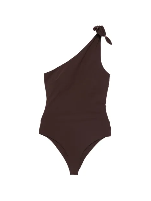 Brunello Cucinelli one-shoulder knot-detail swimsuit Brown MQ965VS279C499