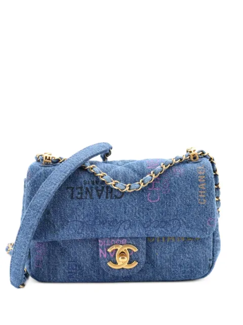 CHANEL Pre-Owned Denim Mood Flap Bag Logo Printed Quilted Denim Small crossbody bag Blue H3T73UAAZ2GOZQS9