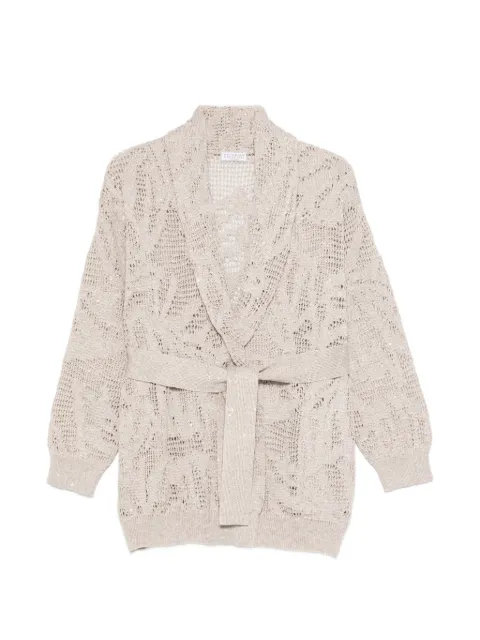 Brunello Cucinelli tie waist open knit cardigan Neutrals MDT771006C1600