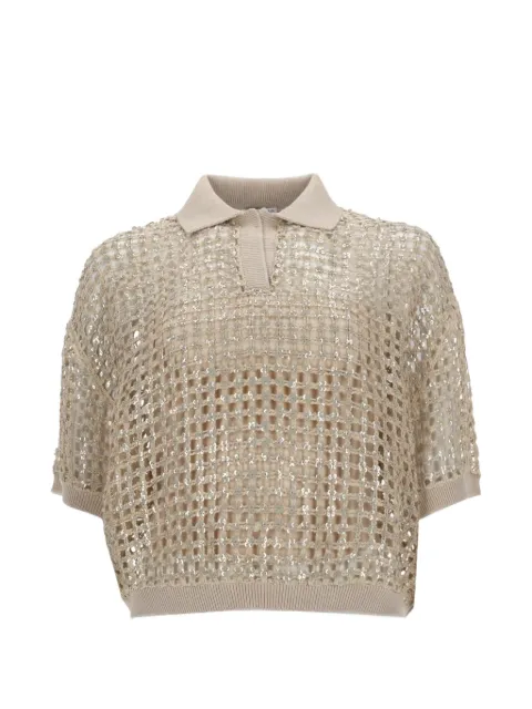 Brunello Cucinelli sequin-embellished polo shirt Neutrals MCBR11805C3999